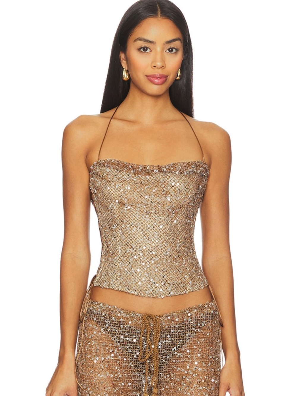 Jaded London Sand Draped Lace-Up Corset Top